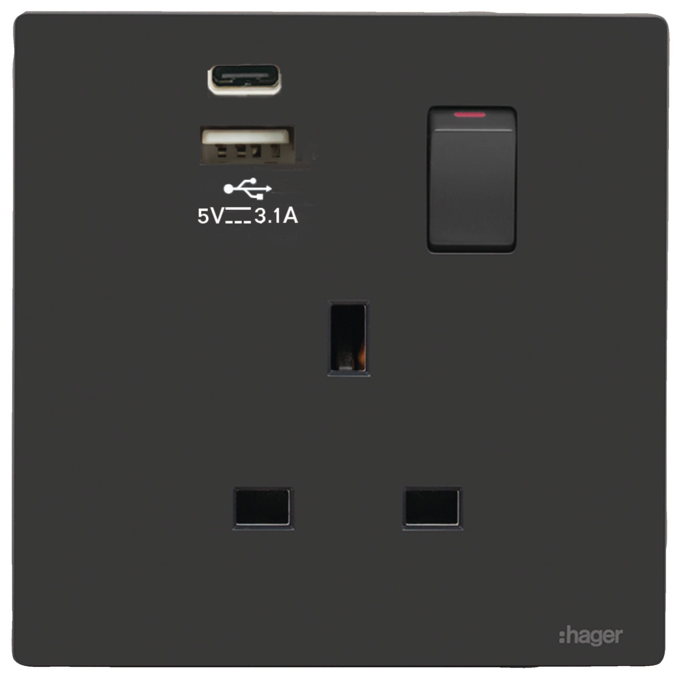 13A SINGLE SW SOCKET WITH USB A+C, KB • WGFS113SUSBACKB | Hager