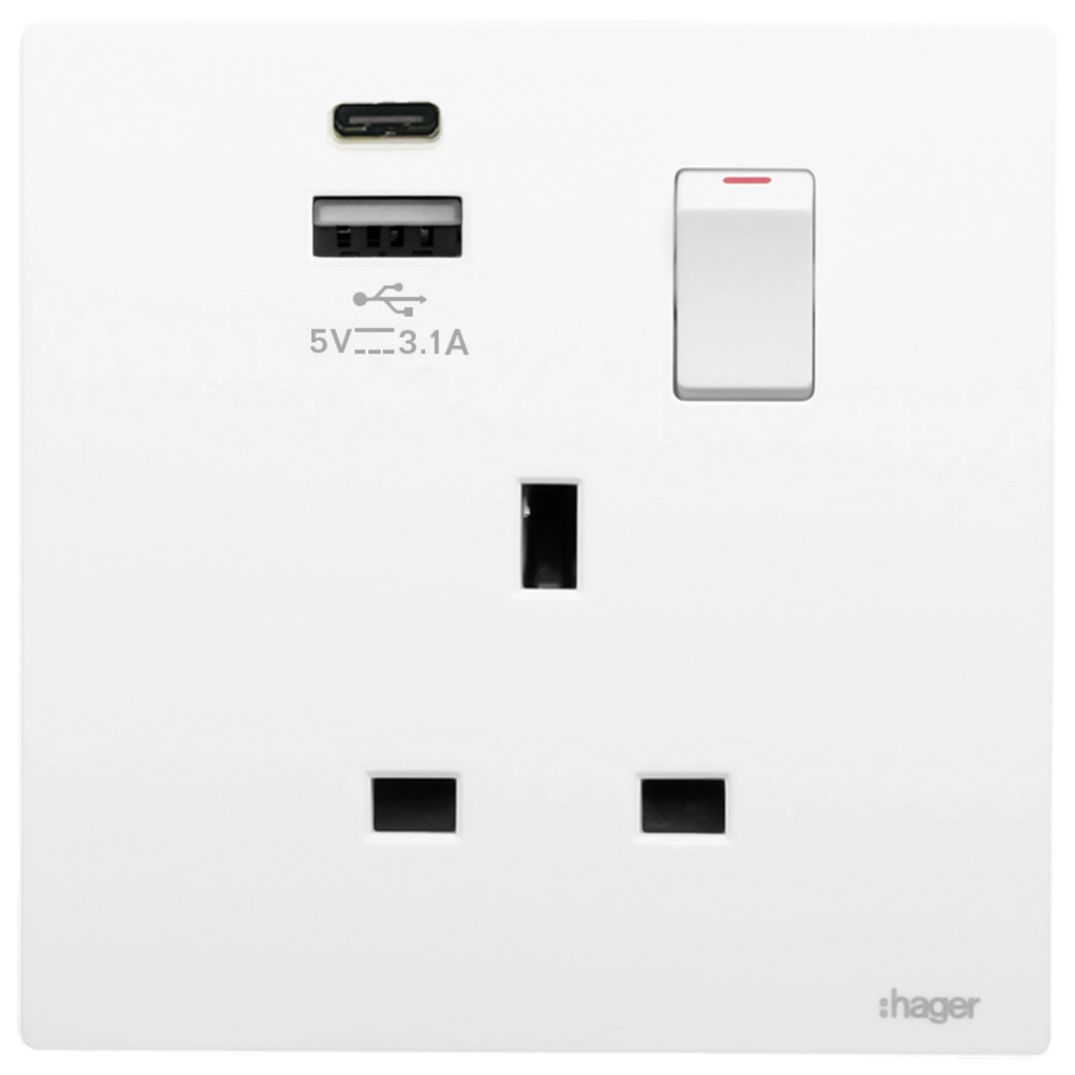 13A SINGLE SW SOCKET WITH USB A+C • WGFS113SUSBAC | Hager