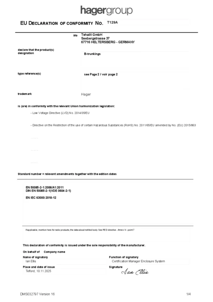 Afbeelding EU Declaration of Conformity | Hager Nederland