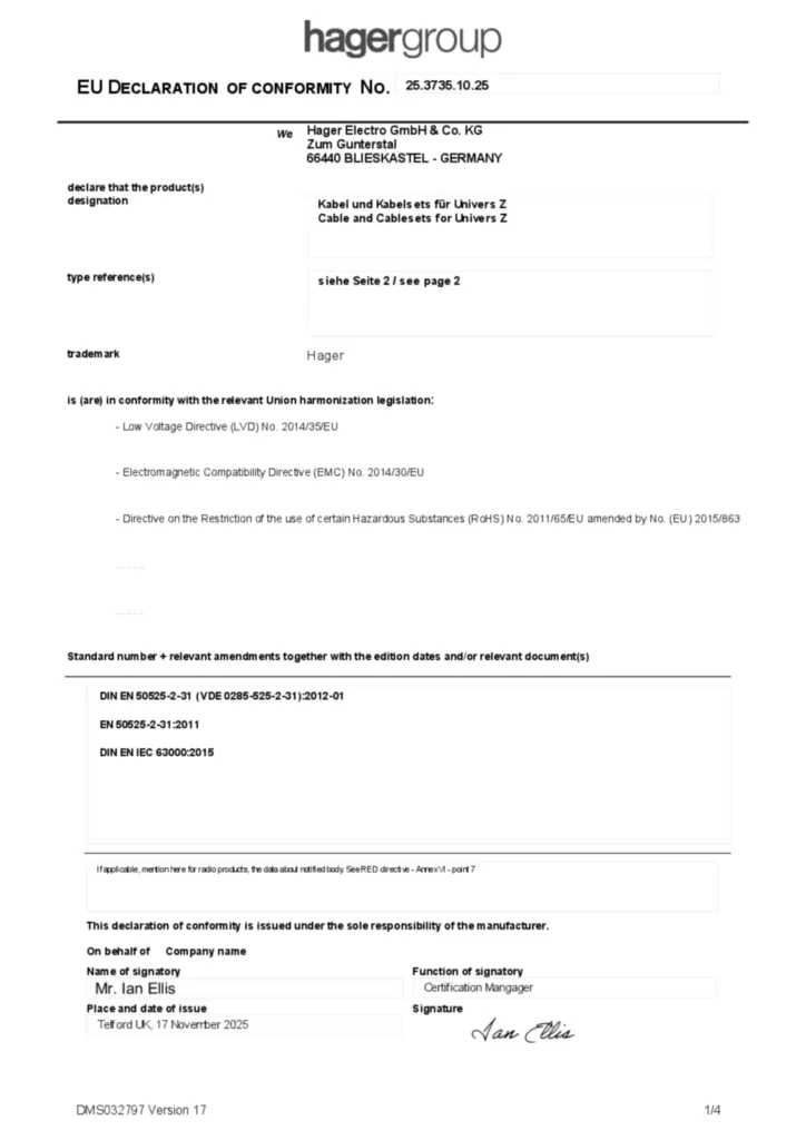 Bild Konformitätserklärung en-GB 2025-11-26 | Hager Deutschland