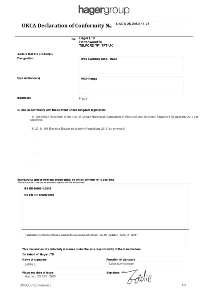Image Declaration of conformity en-GB 2025-11-20  | Hager