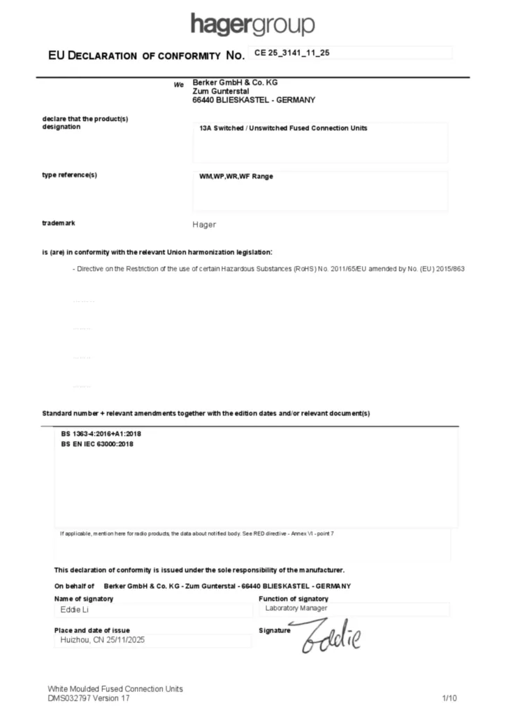 Image Declaration of conformity en-GB 2025-11-20  | Hager