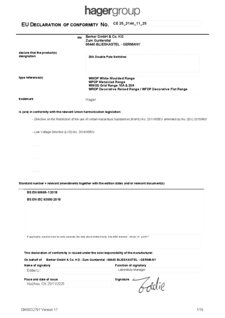 Image Declaration of conformity en-GB 2025-11-20  | Hager