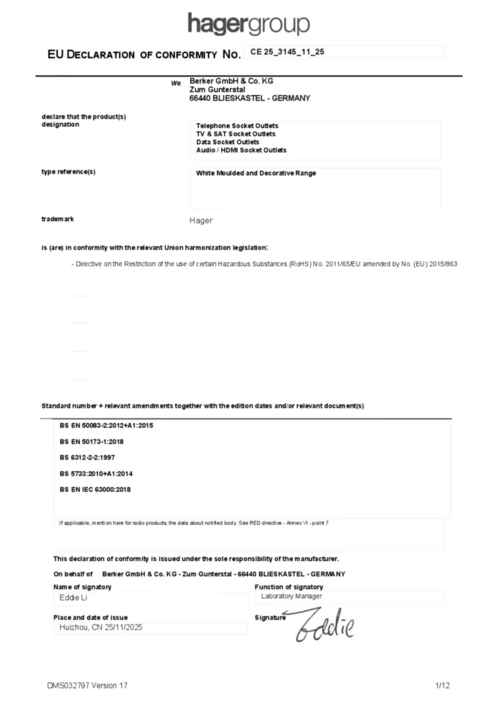 Image Declaration of conformity en-GB 2025-11-20  | Hager