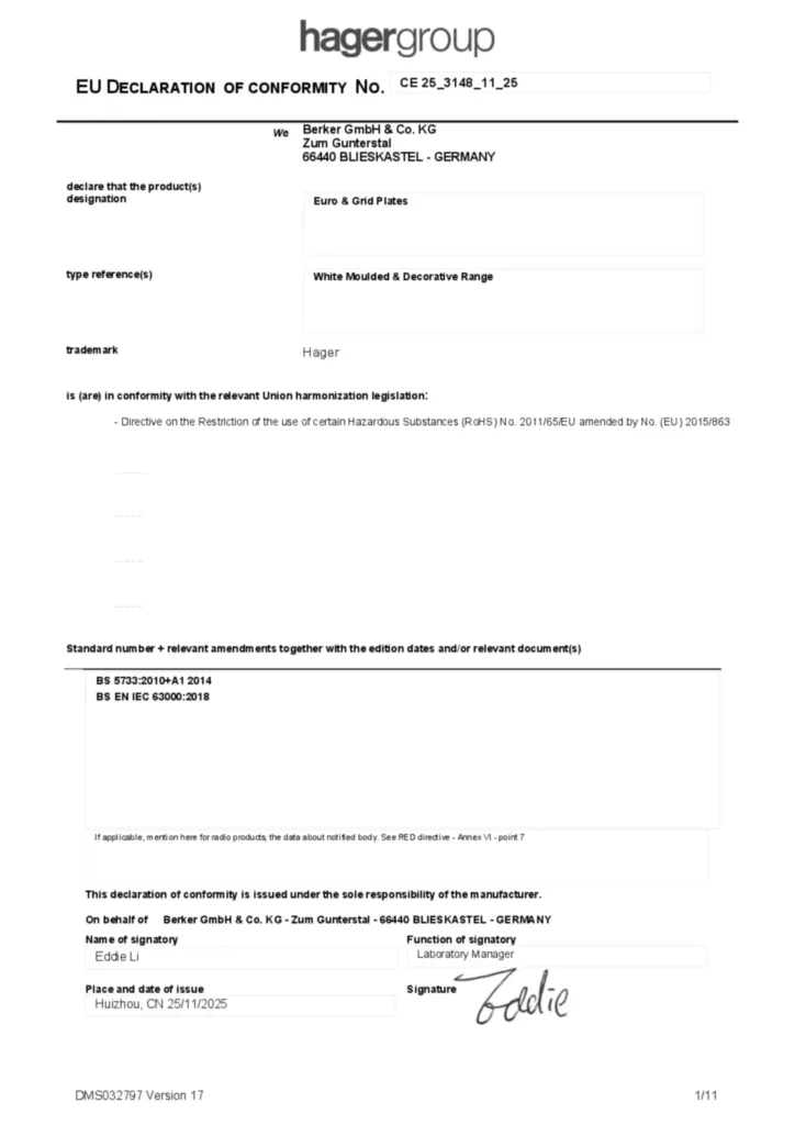 Image Declaration of conformity en-GB 2025-11-20  | Hager