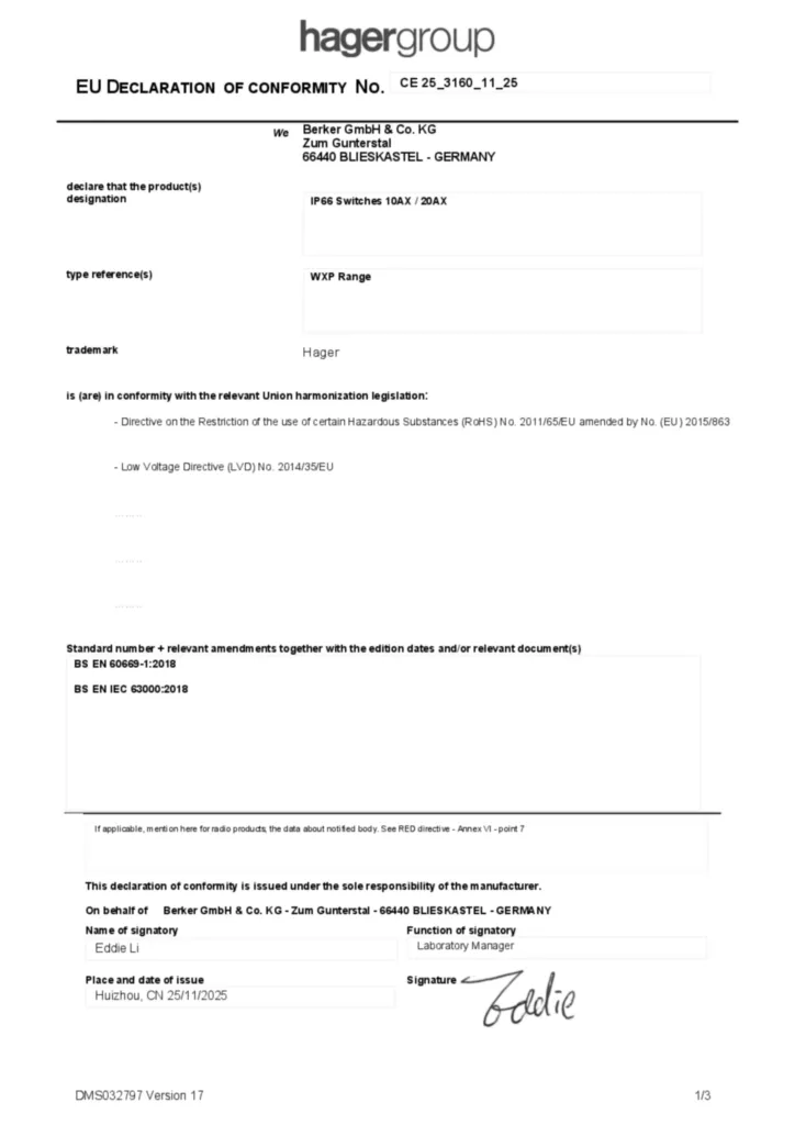 Image Declaration of conformity en-GB 2025-11-20  | Hager