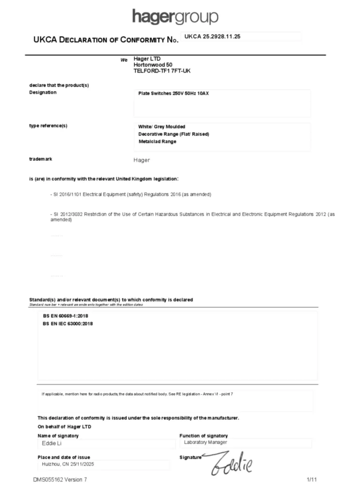 Image Declaration of conformity en-GB 2025-11-20  | Hager