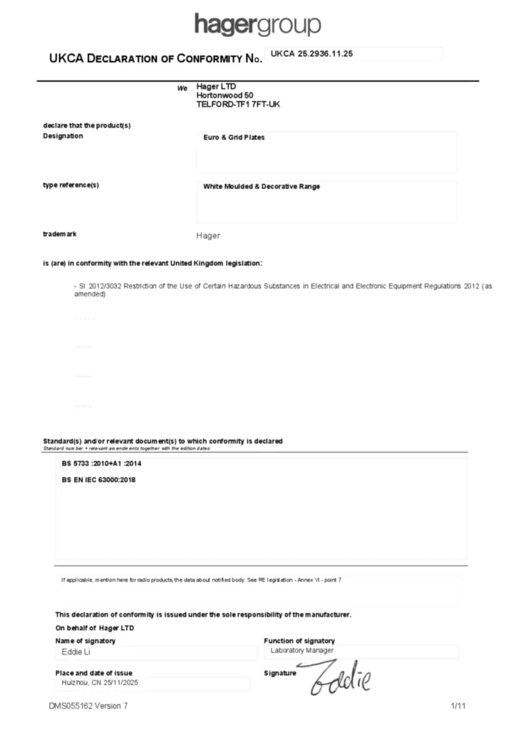 Image Declaration of conformity en-GB 2025-11-20  | Hager