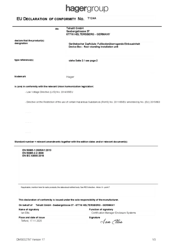 Afbeelding EU Declaration of Conformity | Hager Nederland