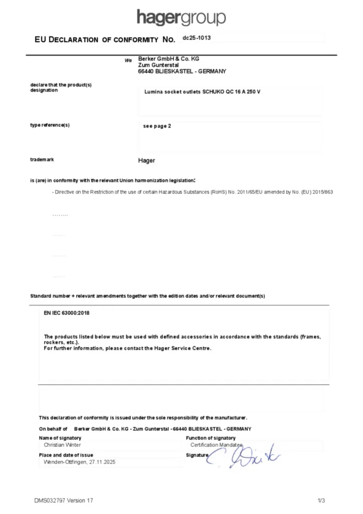 Slika Deklaracija o usklađenosti en-GB 2025-11-27  | Hager