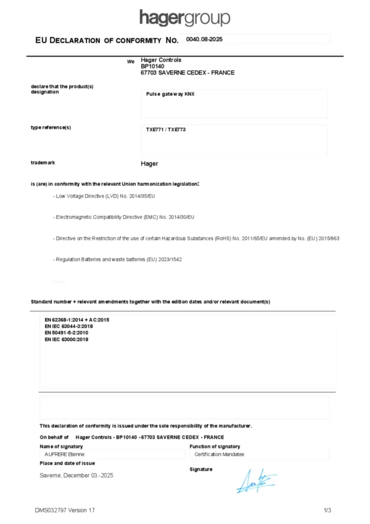 Image EU Declaration of Conformity  | Hager Africa