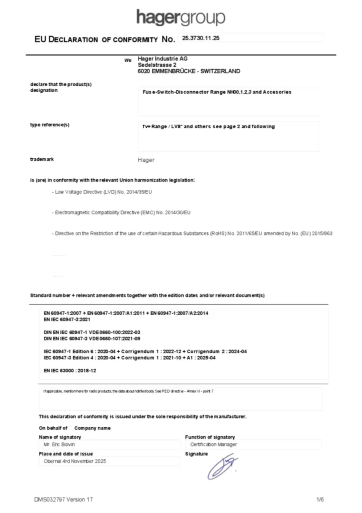 Bild Konformitätserklärung en-GB 2025-12-08 | Hager Deutschland
