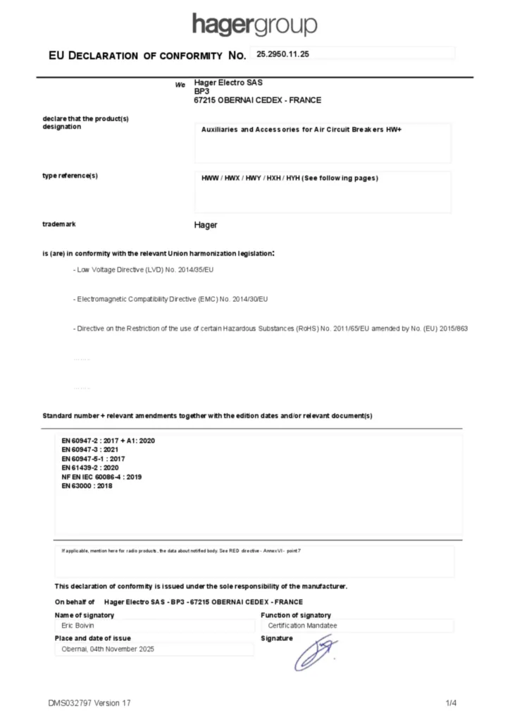 Imagen Declaración de conformidad en-GB 2025-11-04 | Hager España