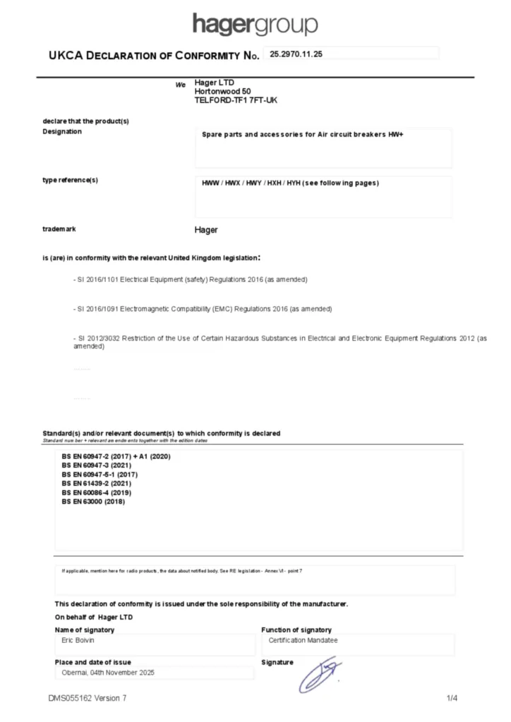 Imagen Declaración de conformidad en-GB 2025-11-04 | Hager España