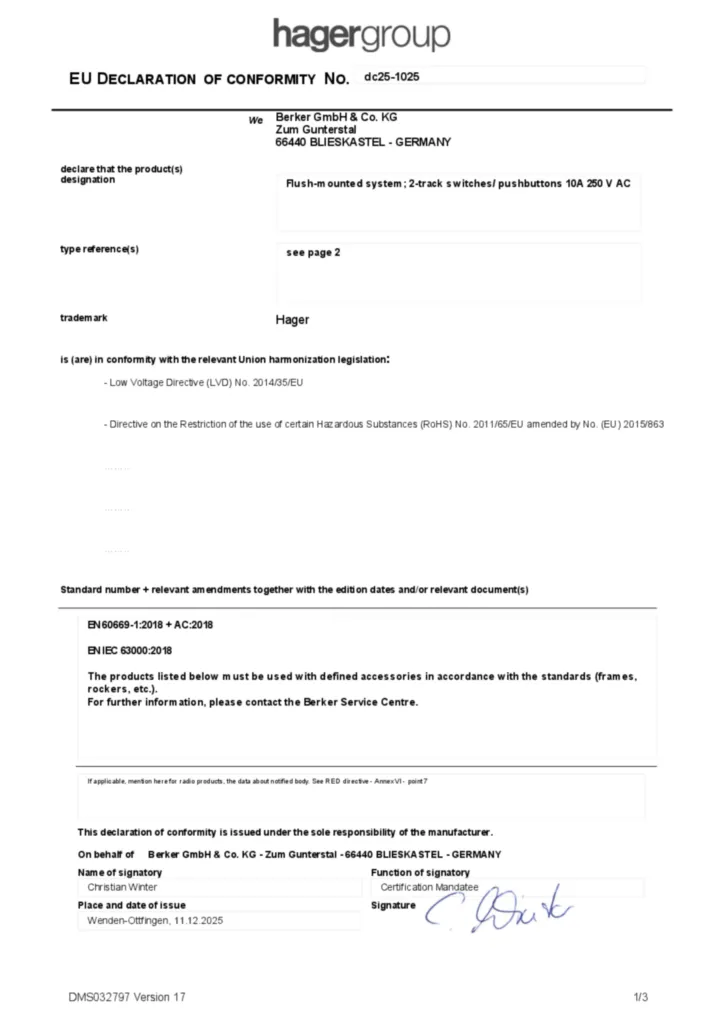 Bild Konformitätserklärung en-GB 2025-12-11 | Hager Deutschland