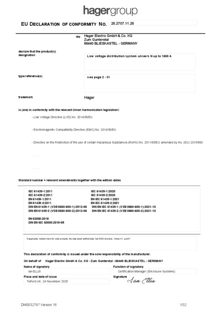 Bild Konformitätserklärung en-GB 2025-11-20 | Hager Deutschland