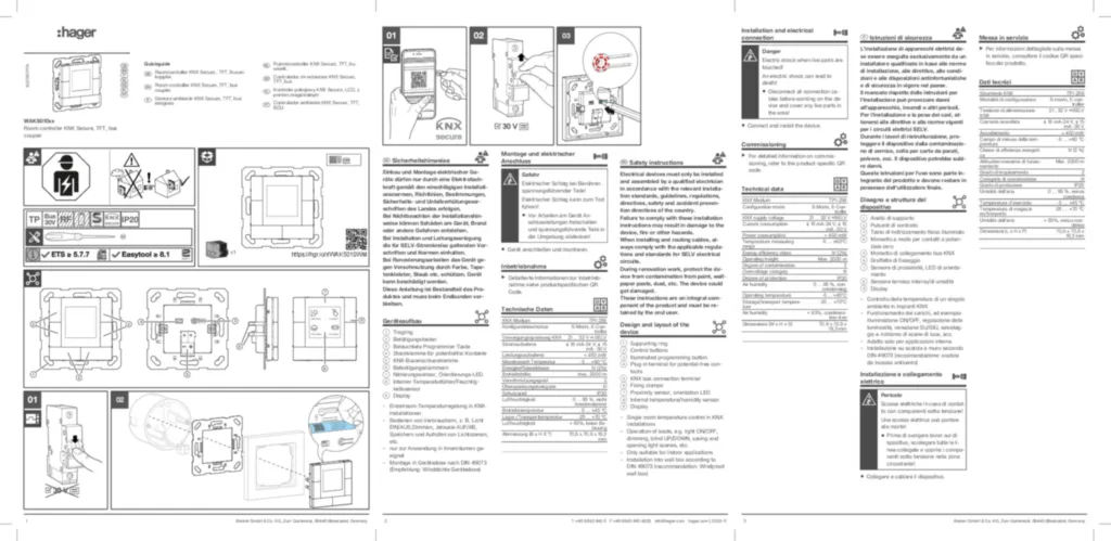 Immagine Manuale di istruzioni de-DE, en-GB, it-IT, nl-NL, es-ES, pl-PL, pt-PT 2026-01-12 | Hager Italia
