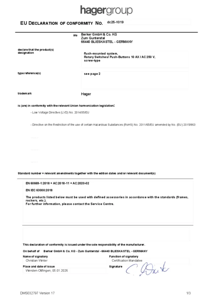 Bild Konformitätserklärung en-GB 2026-01-08 | Hager Deutschland