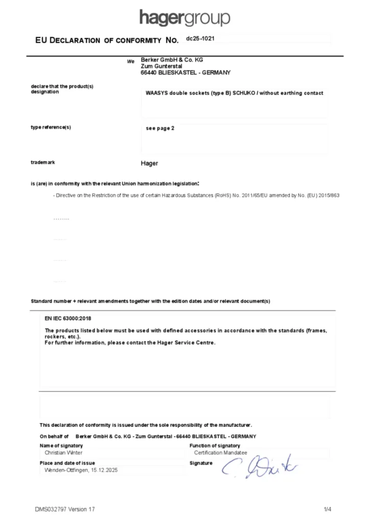 Bild Konformitätserklärung en-GB 2025-12-16 | Hager Deutschland