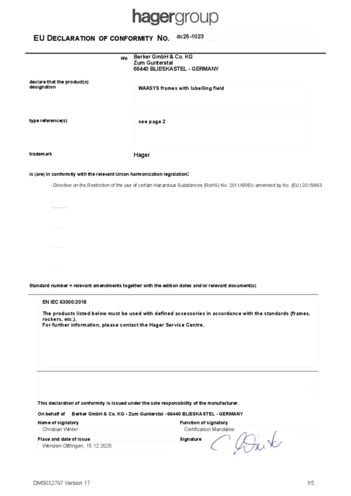 Bild Konformitätserklärung en-GB 2025-12-16 | Hager Deutschland