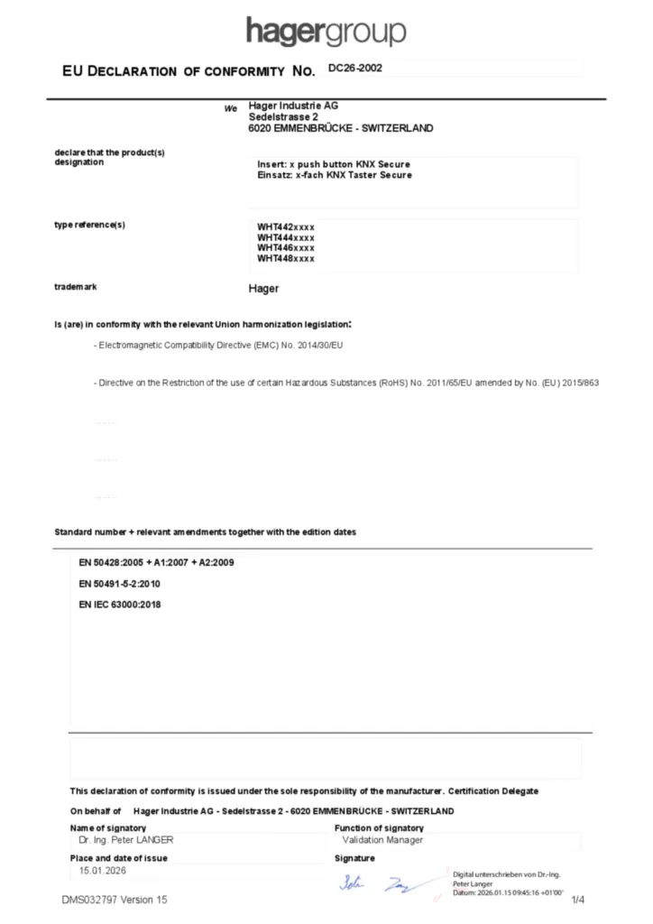 Image EU Declaration of Conformity | Hager Suisse