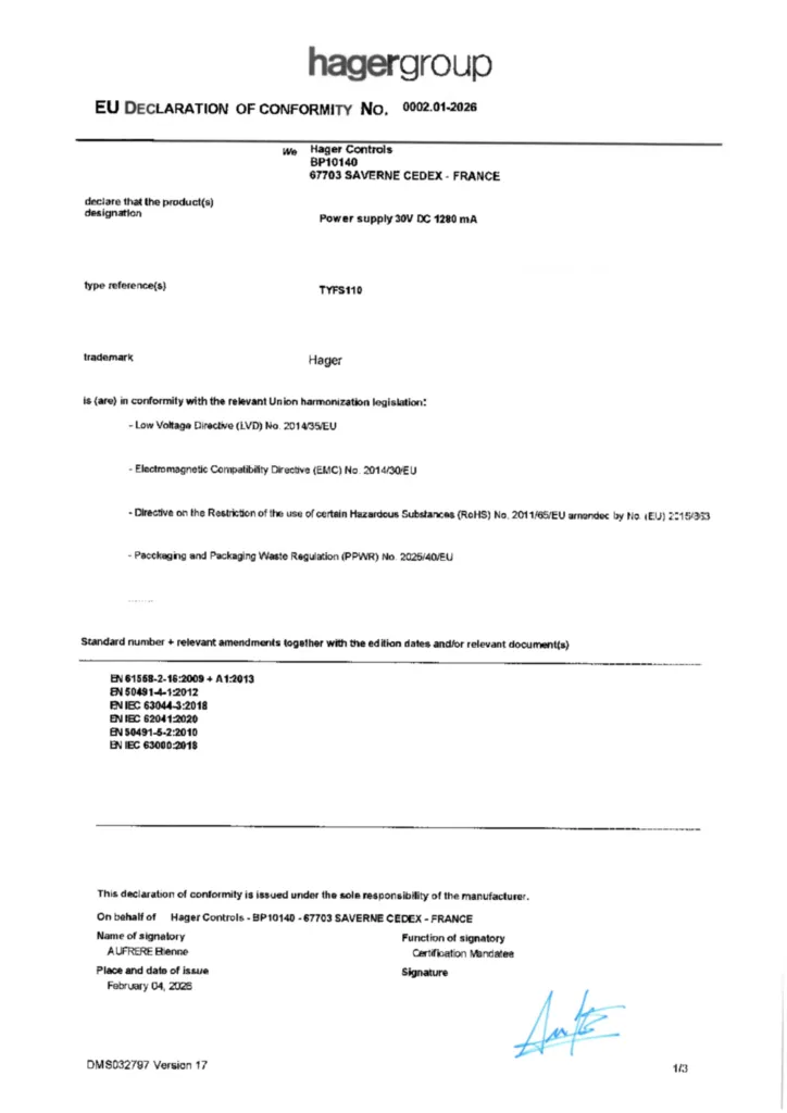 Imagen Declaración de conformidad en-GB 2026-02-04 | Hager España