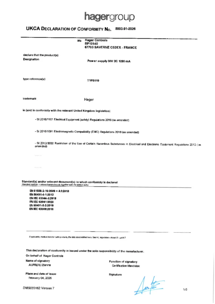 Imagen Declaración de conformidad en-GB 2026-02-04 | Hager España