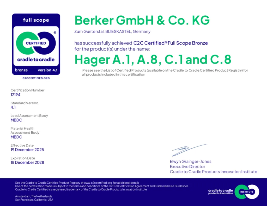 Bild C2C Certified®Full Scope Bronze - Hager A.1, A.8, C.1 and C.8  | Hager Deutschland