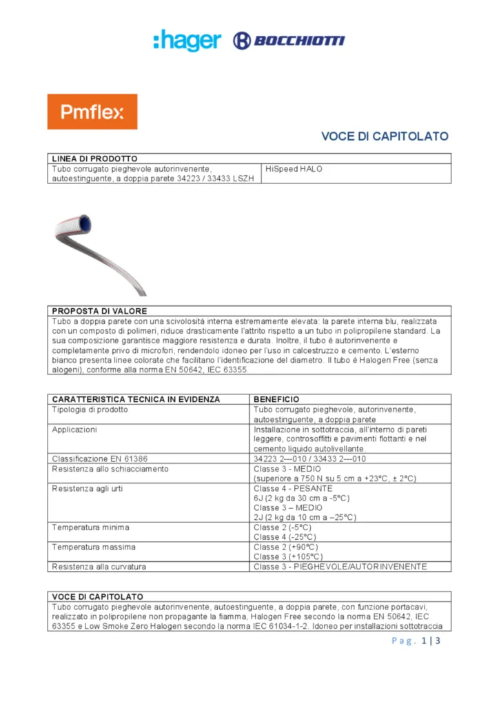 Immagine Tubo corrugato pieghevole autorinvenente, autoestinguente, a doppia parete 34223 / 33433 LSZH HiSpeed HALO | Hager Italia