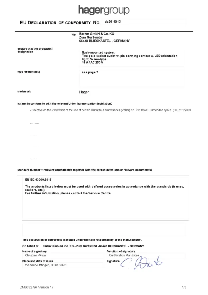 Bild Konformitätserklärung en-GB 2026-02-02 | Hager Deutschland