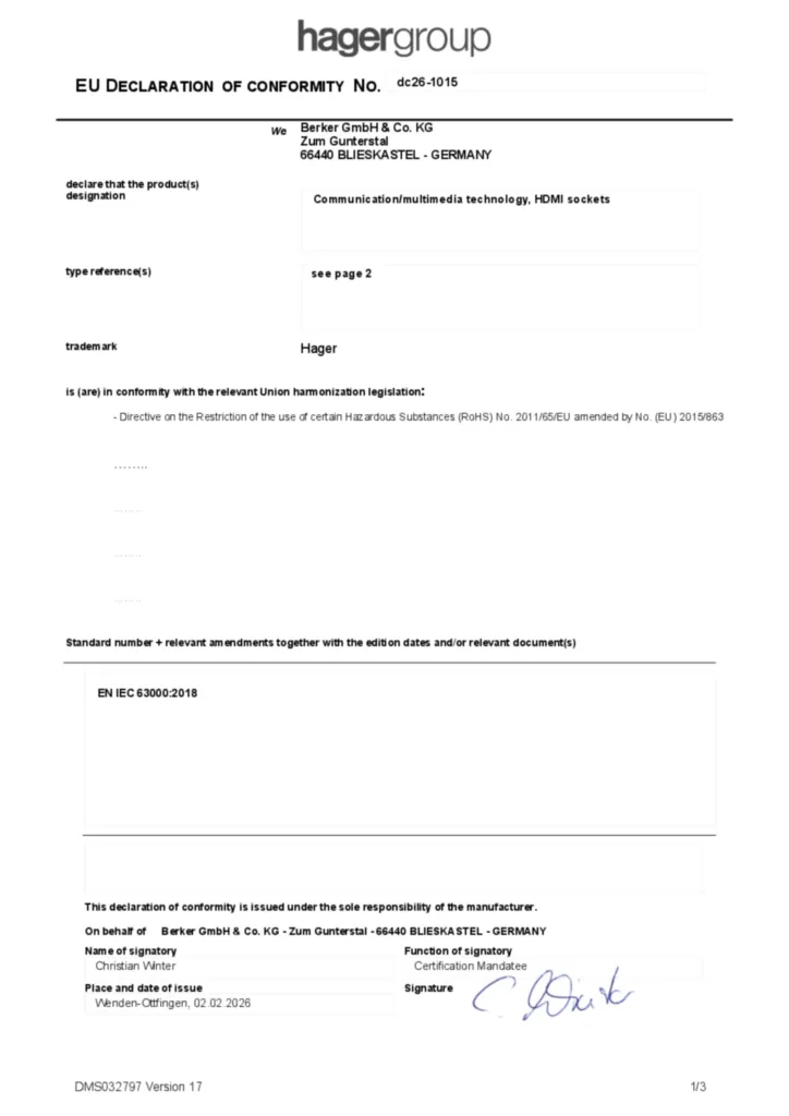 Bild Konformitätserklärung en-GB 2026-02-02 | Hager Deutschland