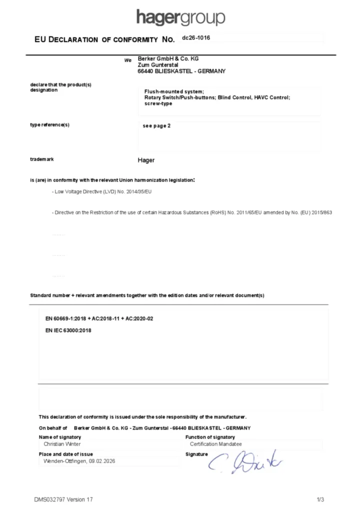 Bild Konformitätserklärung en-GB 2026-02-12 | Hager Deutschland