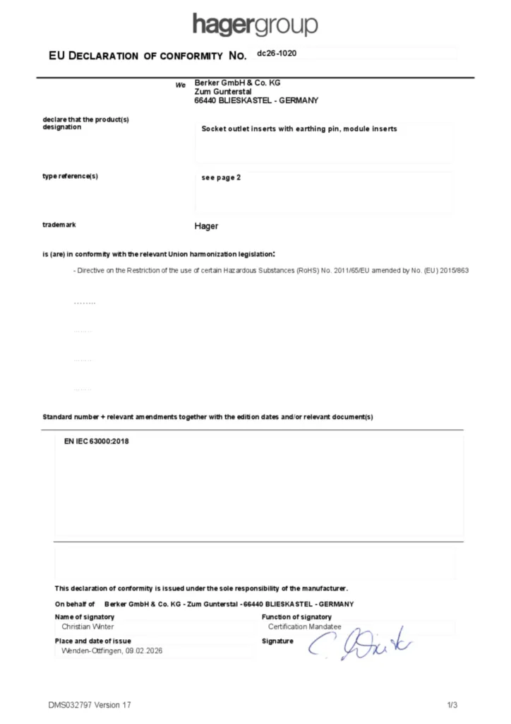 Image Déclaration de conformité en-GB 2026-02-12 | Hager Belgique