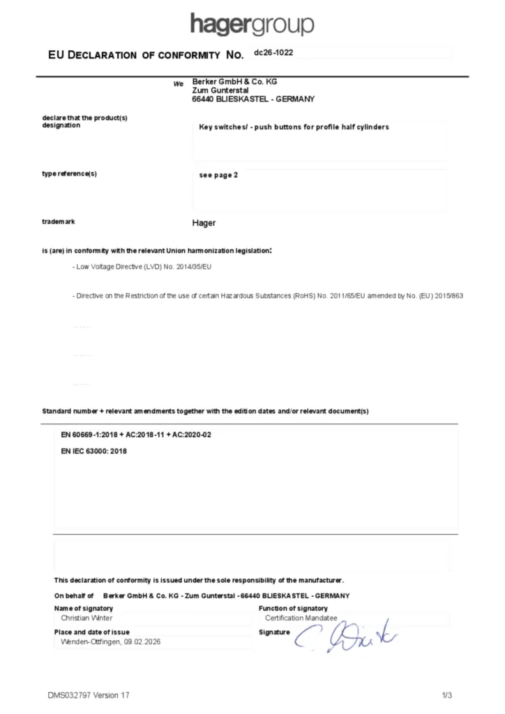 Bild Konformitätserklärung en-GB 2026-02-12 | Hager Deutschland