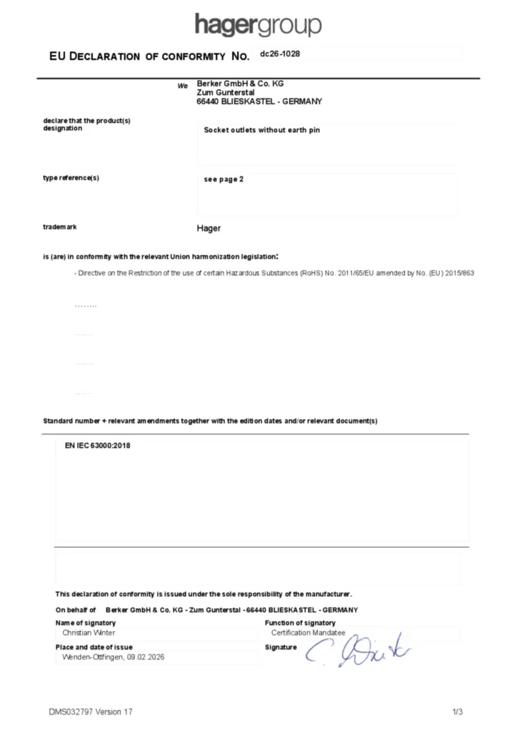 Image Déclaration de conformité en-GB 2026-02-12 | Hager Belgique