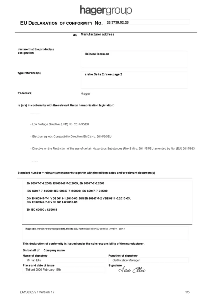 Bild Konformitätserklärung en-GB 2026-02-03 | Hager Deutschland