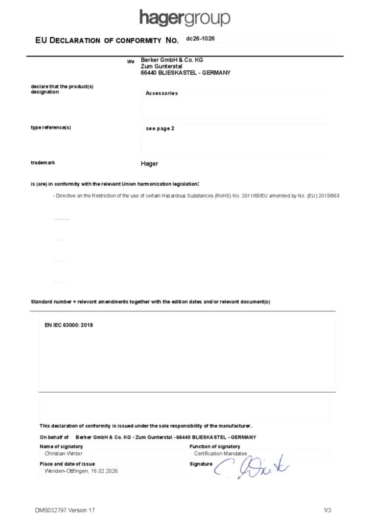 Bild Konformitätserklärung en-GB 2026-02-16 | Hager Deutschland