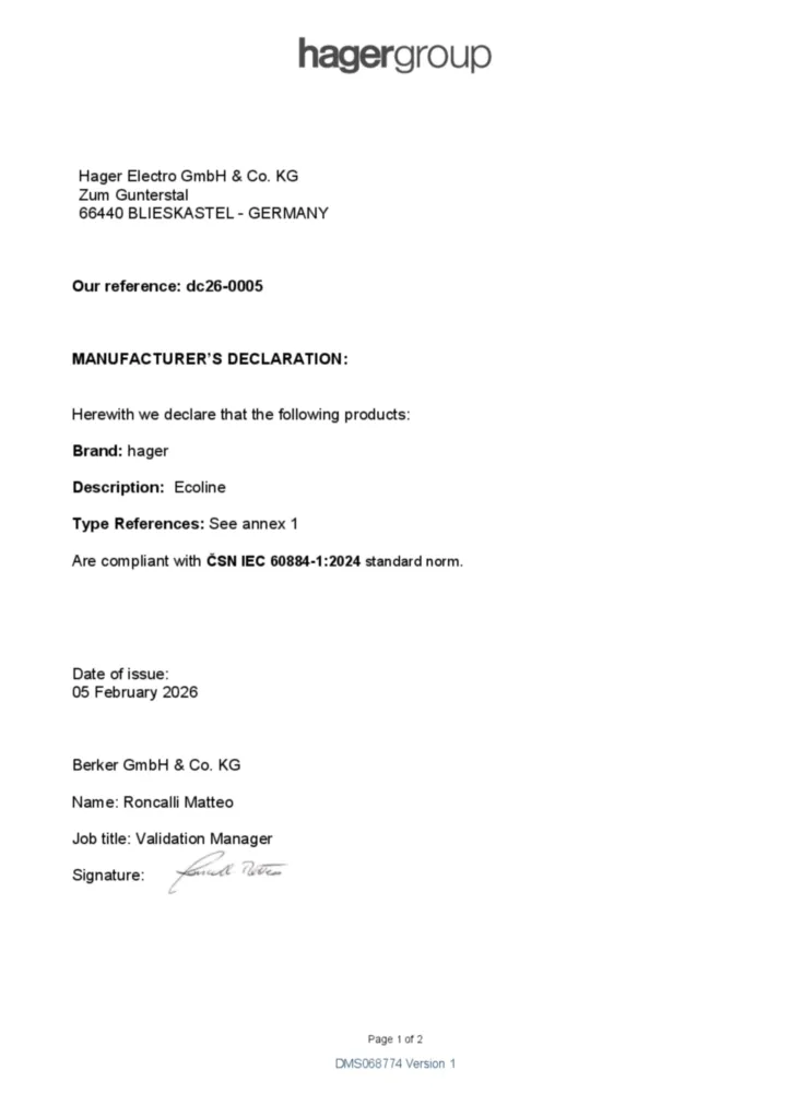 Afbeelding Prestatieverklaring en-GB 2026-02-05 | Hager Belgium