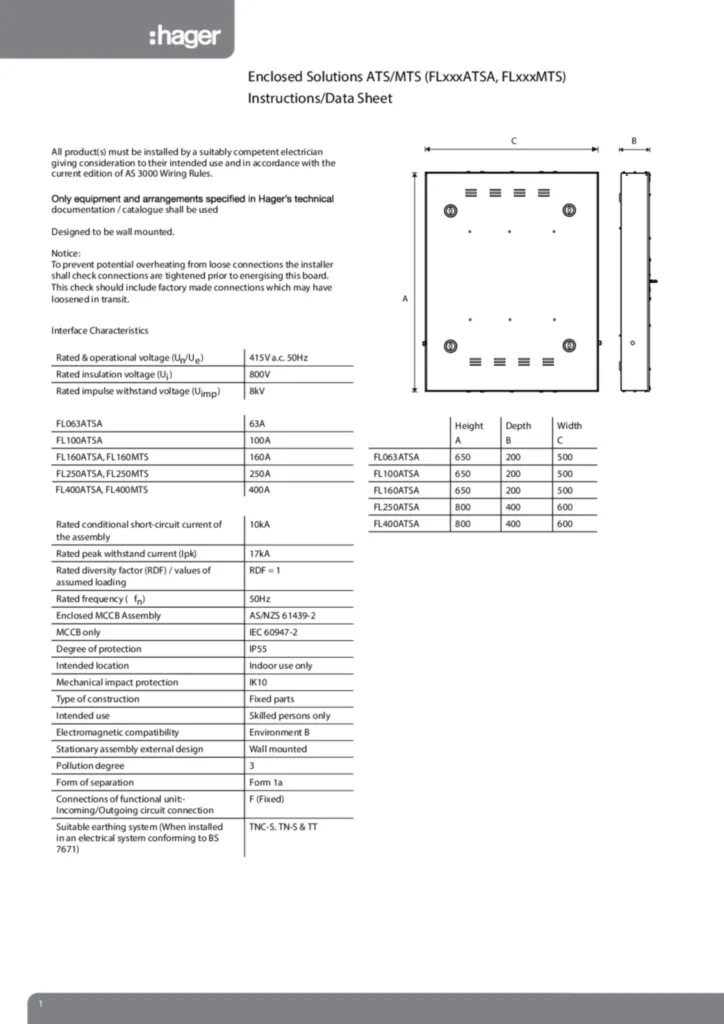 Image Enclosed Solutions ATS/MTS Data Sheet  | Hager Australia