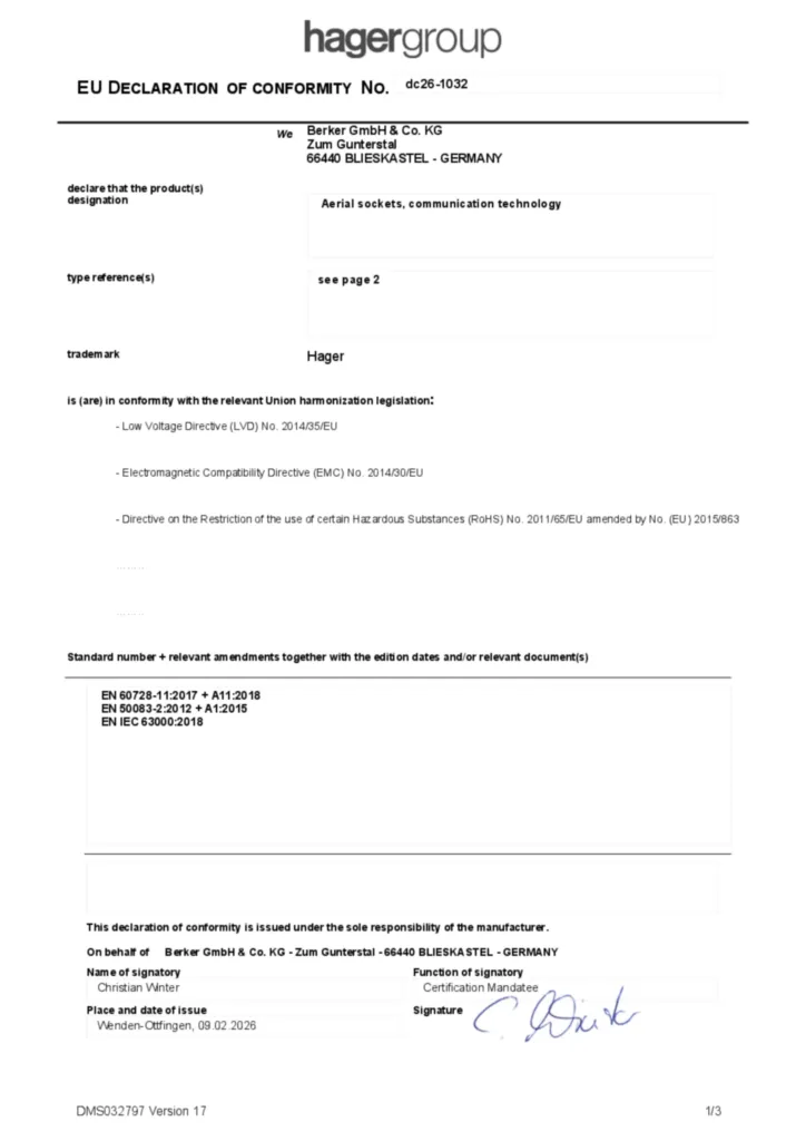 Bild Konformitätserklärung en-GB 2026-02-18 | Hager Deutschland