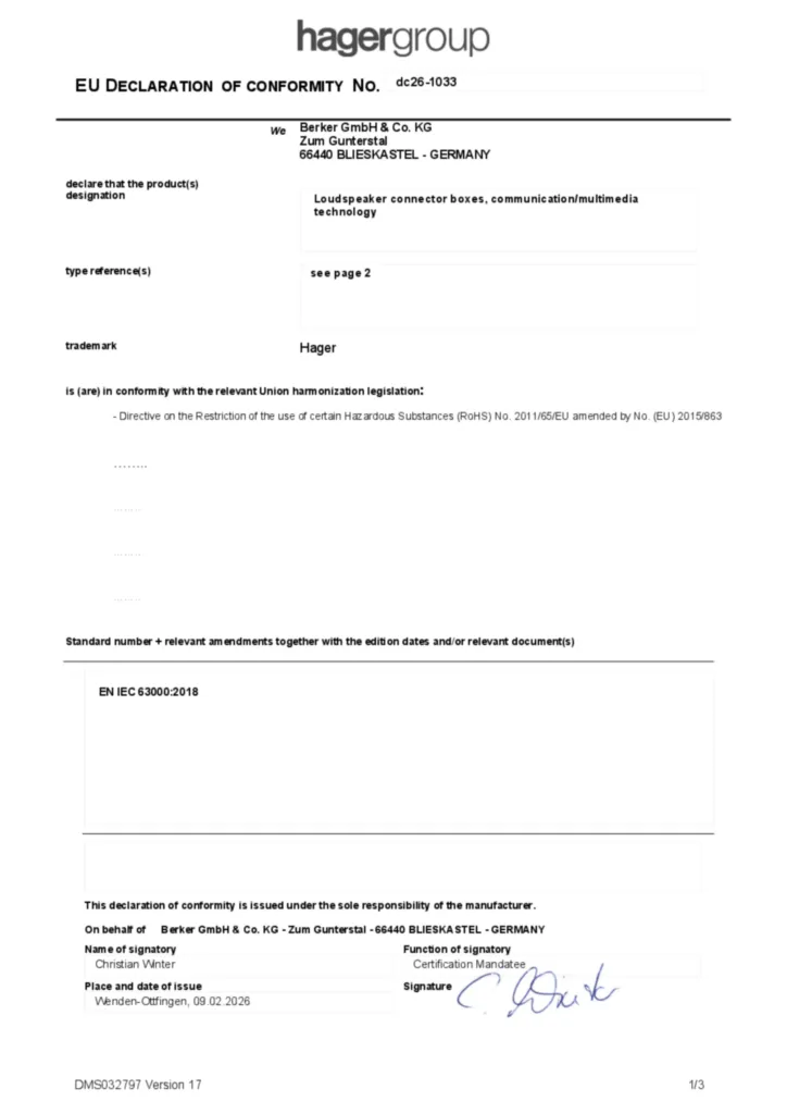 Bild Konformitätserklärung en-GB 2026-02-19 | Hager Deutschland