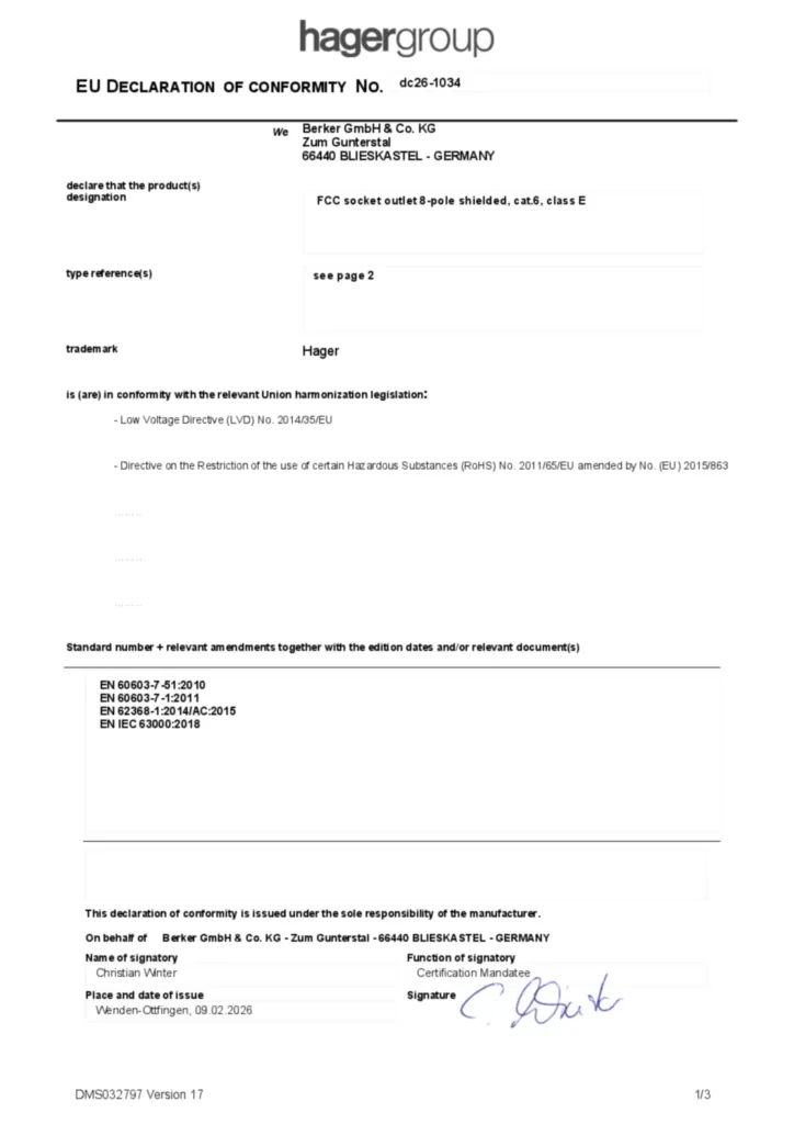 Bild Konformitätserklärung en-GB 2026-02-19 | Hager Deutschland