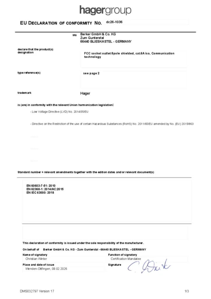 Bild Konformitätserklärung en-GB 2026-02-19 | Hager Deutschland