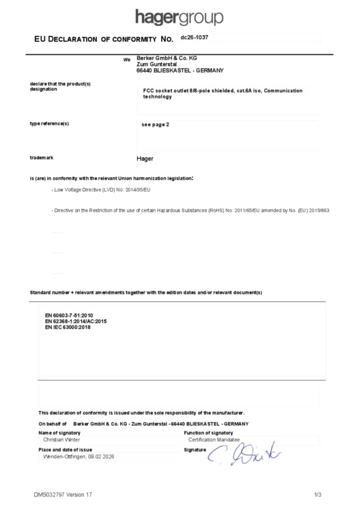 Bild Konformitätserklärung en-GB 2026-02-19 | Hager Deutschland