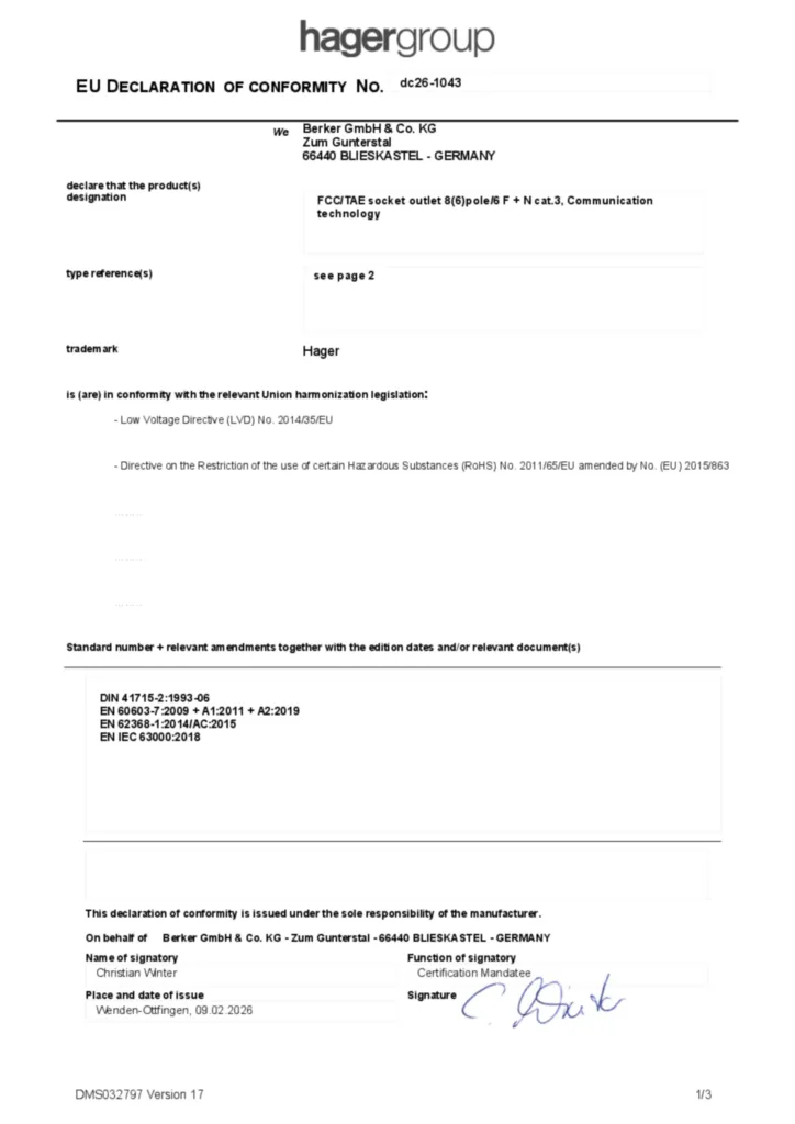 Bild Konformitätserklärung en-GB 2026-02-19 | Hager Deutschland