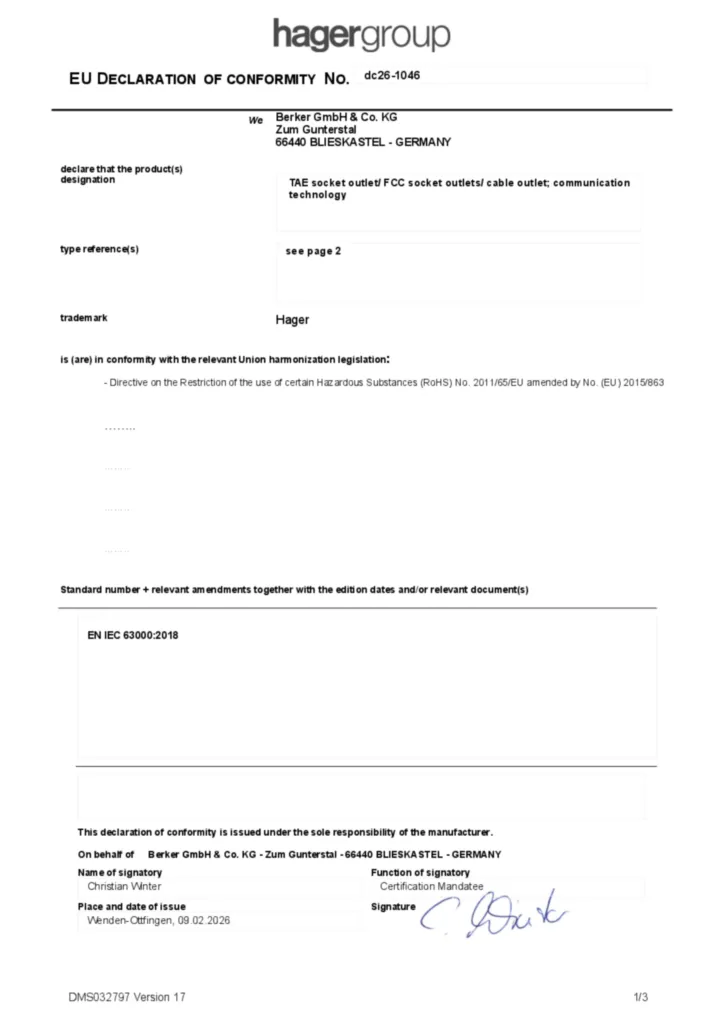 Bild Konformitätserklärung en-GB 2026-02-20 | Hager Deutschland