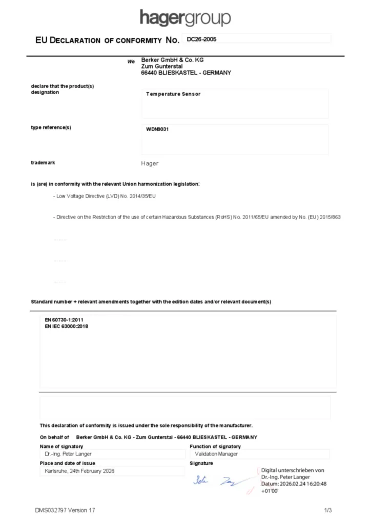 Bild EU declaration of Conformity | Hager Deutschland