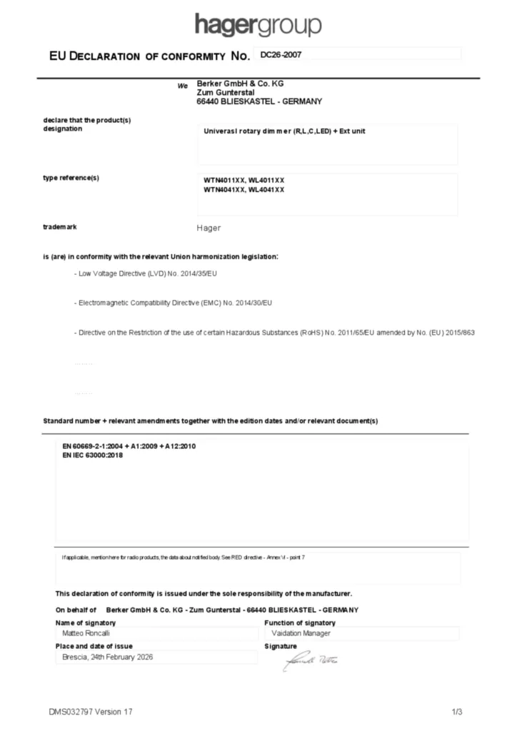 Bild EU Declaration of Conformity | Hager Deutschland