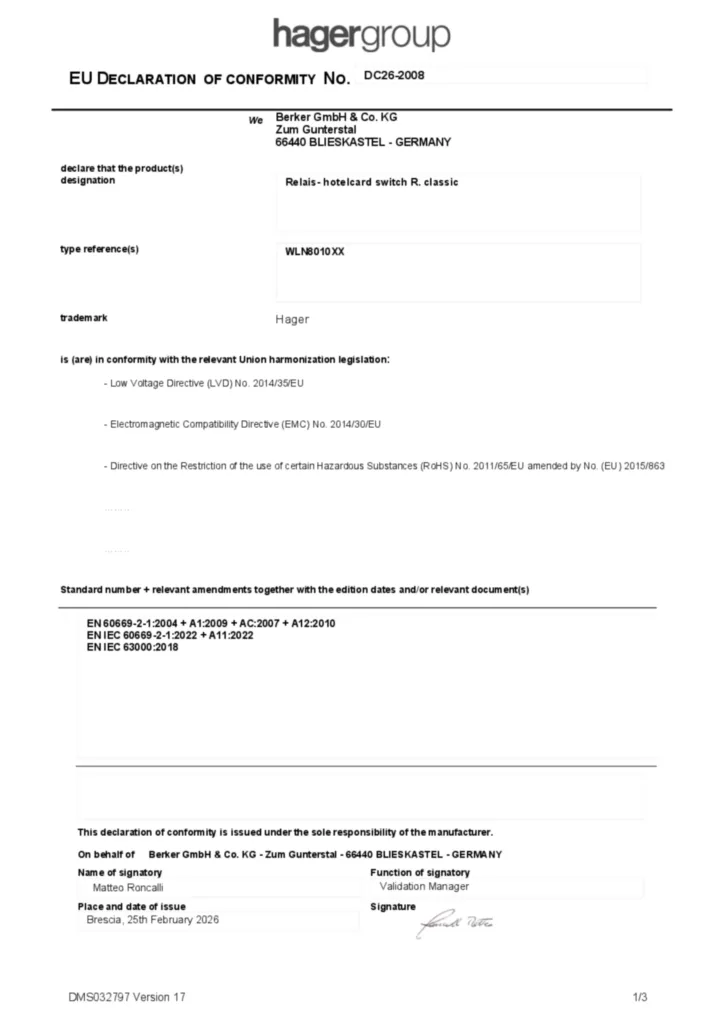 Bild EU Declaration of Conformity | Hager Deutschland