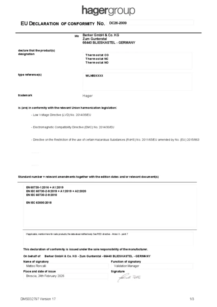 Bild EU Declaration of Conformity | Hager Deutschland